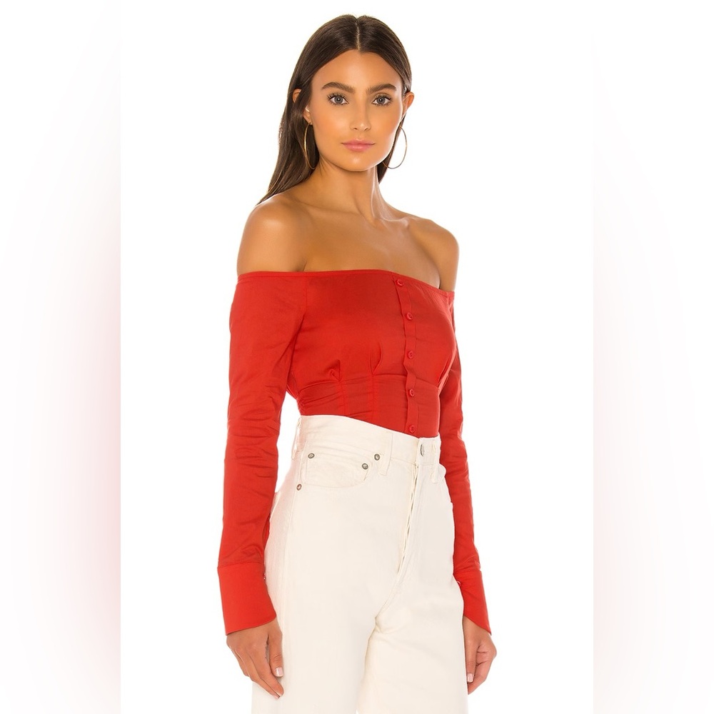 Revolve Off the Shoulder Button Up Top, Red, Size: XXS